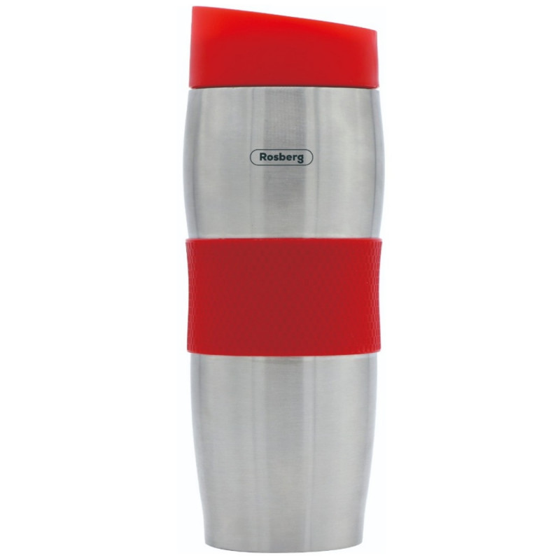 Cana termos Rosberg R52011C, 380 ml, Pereti dubli, Ergonomic, Otel inoxidabil, Rosu/Argintiu