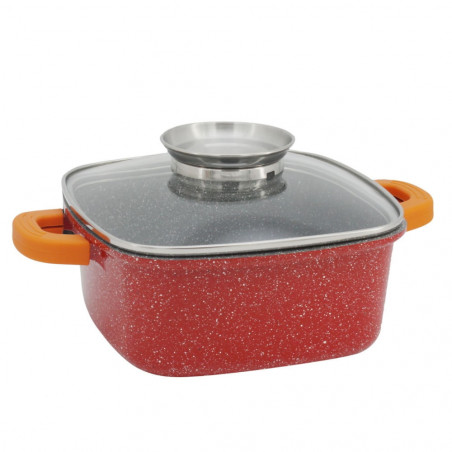 Oala cu dozator Oliver Voltz OV54323B26A, Cpaca din sticla, 26 cm, 5.4 L, Acoperire granit, Inductie, Rosu