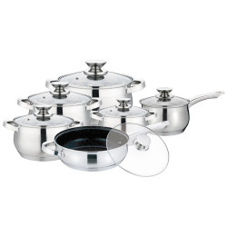 Set de oale si tigaie Royalty Line RL-1231B, 12 piese, Otel inoxidabil, Multistrat, Inductie, Inox