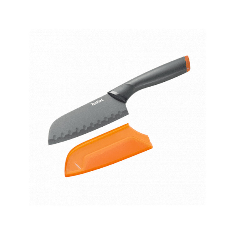 Tefal Fresh Kitchen K1220104 Cuțit Santoku, 12 cm, acoperit cu titan, Protecție lamă, Mâner ergonomic, Gri