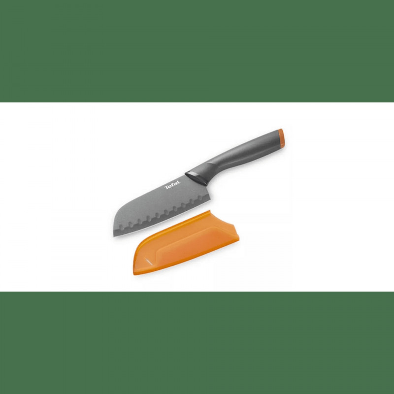 Tefal Fresh Kitchen K1220104 Cuțit Santoku, 12 cm, acoperit cu titan, Protecție lamă, Mâner ergonomic, Gri
