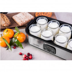Aparat de iaurt First Austria FA-5120-2, 30W, Digital, 8 recipiente a 190ml, Timer, Inox/Negru