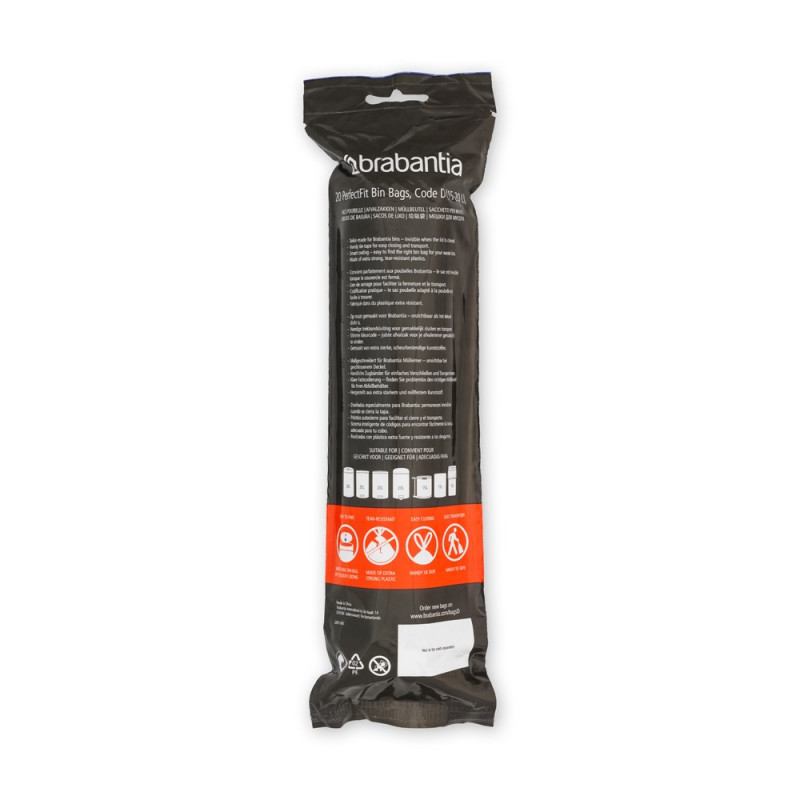 Brabantia PerfectFit Sort&Go/Built-In saci de gunoi 647036, dimensiune D, 15-20 l, 20 buc, alb
