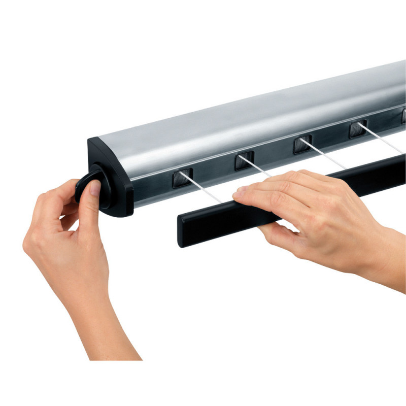 Uscator de rufe rabatabil Brabantia Pull-out 90300176, 22 m, Montare pe perete, Blocare automata, Rezistent la coroziune, Negru/Inox