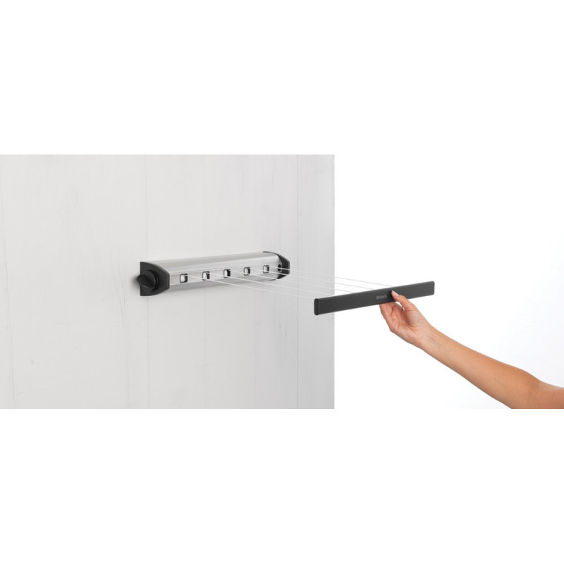 Uscator de rufe rabatabil Brabantia Pull-out 90300176, 22 m, Montare pe perete, Blocare automata, Rezistent la coroziune, Negru/Inox