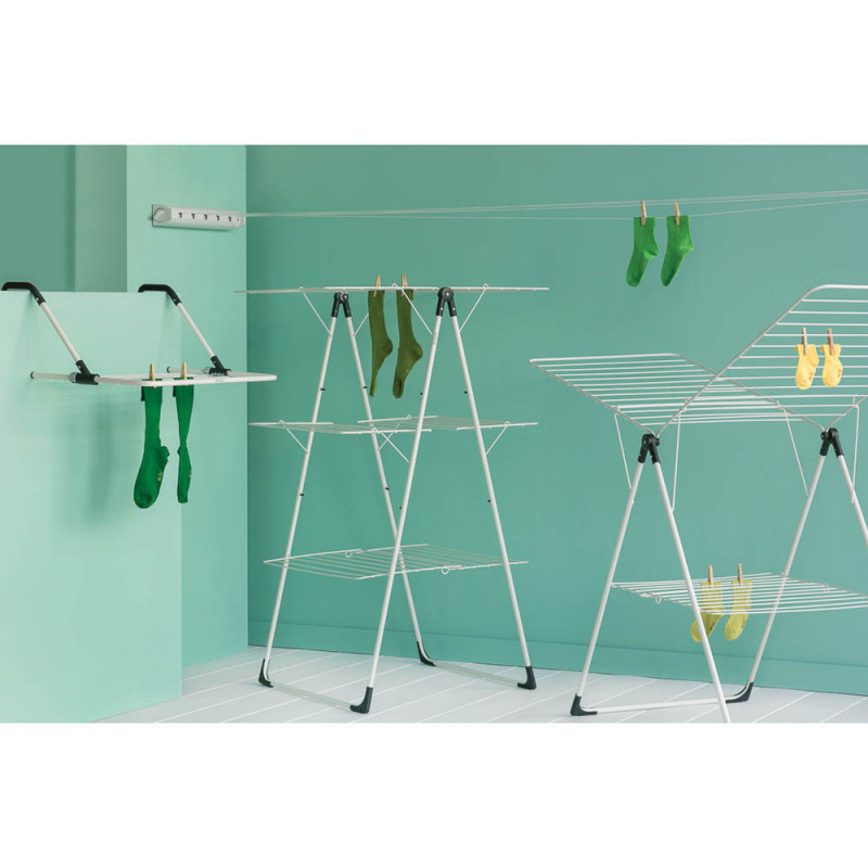 Uscator de rufe rabatabil Brabantia Pull-out 90300176, 22 m, Montare pe perete, Blocare automata, Rezistent la coroziune, Negru/Inox