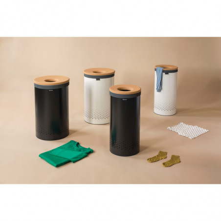 Cos de rufe Brabantia 90300241, 60 L, Capac din pluta, Umplere fara deschidere, Gauri ventilatie, Alb
