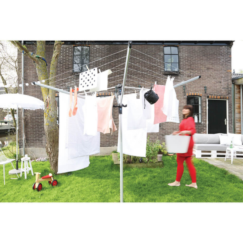 Uscator de rufe pentru exterior Brabantia Lift-O-Matic Advance 90300254, 50 m, Inaltime reglabila, Suport metalic, Husa, Geanta clesti, Rezistent la coroziune, Inox