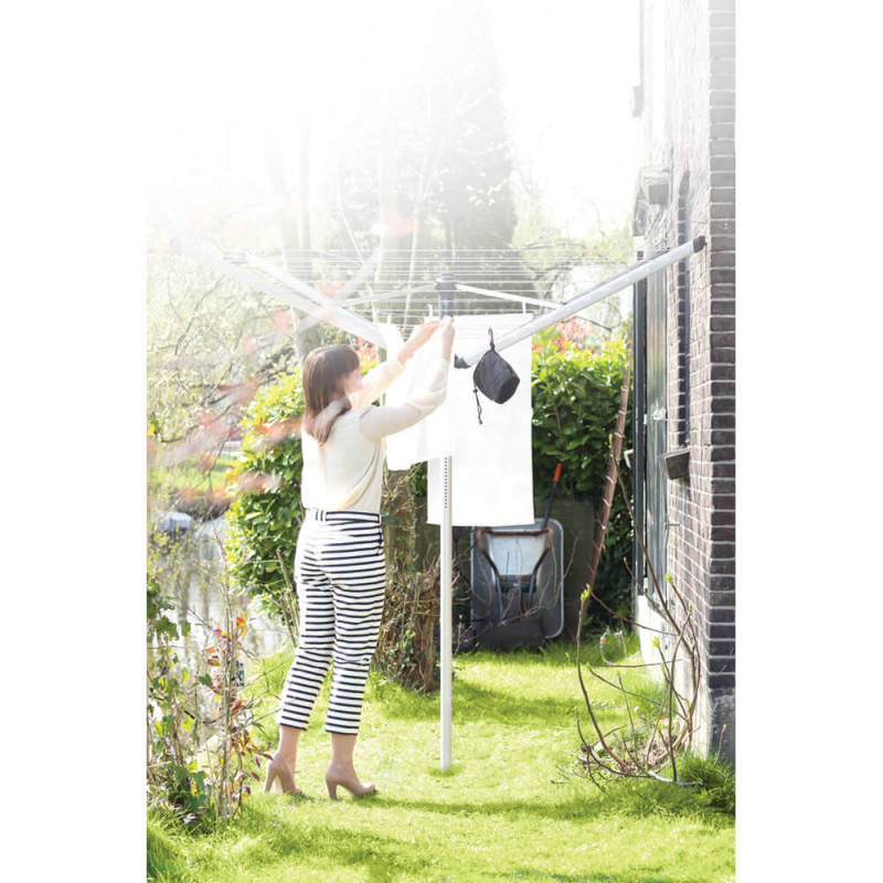 Uscator de rufe pentru exterior Brabantia Lift-O-Matic Advance 90300254, 50 m, Inaltime reglabila, Suport metalic, Husa, Geanta clesti, Rezistent la coroziune, Inox