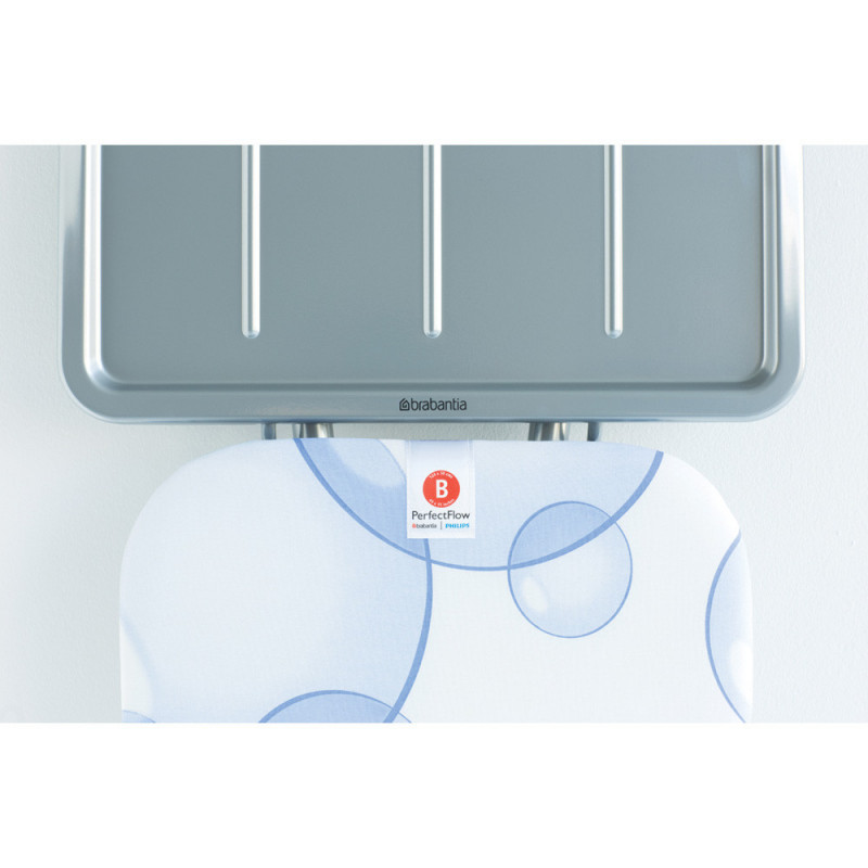 Masa de calcat Brabantia B 90300120, 124x38 cm, 7 pozitii de reglare, Suport generator de abur, PerfectFlow, Alb/Albastru