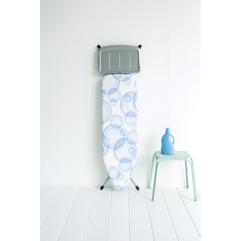 Masa de calcat Brabantia B 90300120, 124x38 cm, 7 pozitii de reglare, Suport generator de abur, PerfectFlow, Alb/Albastru