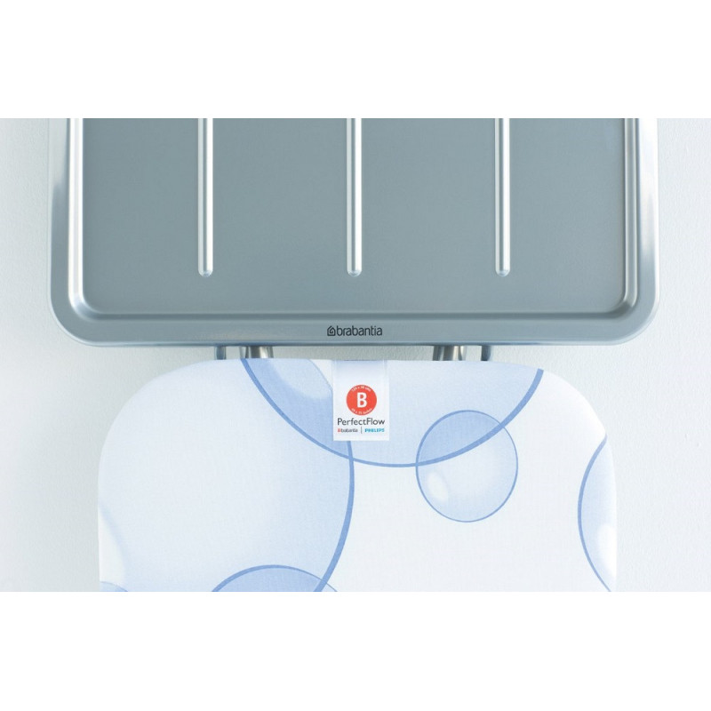 Masa de calcat Brabantia B 90300120, 124x38 cm, 7 pozitii de reglare, Suport generator de abur, PerfectFlow, Alb/Albastru