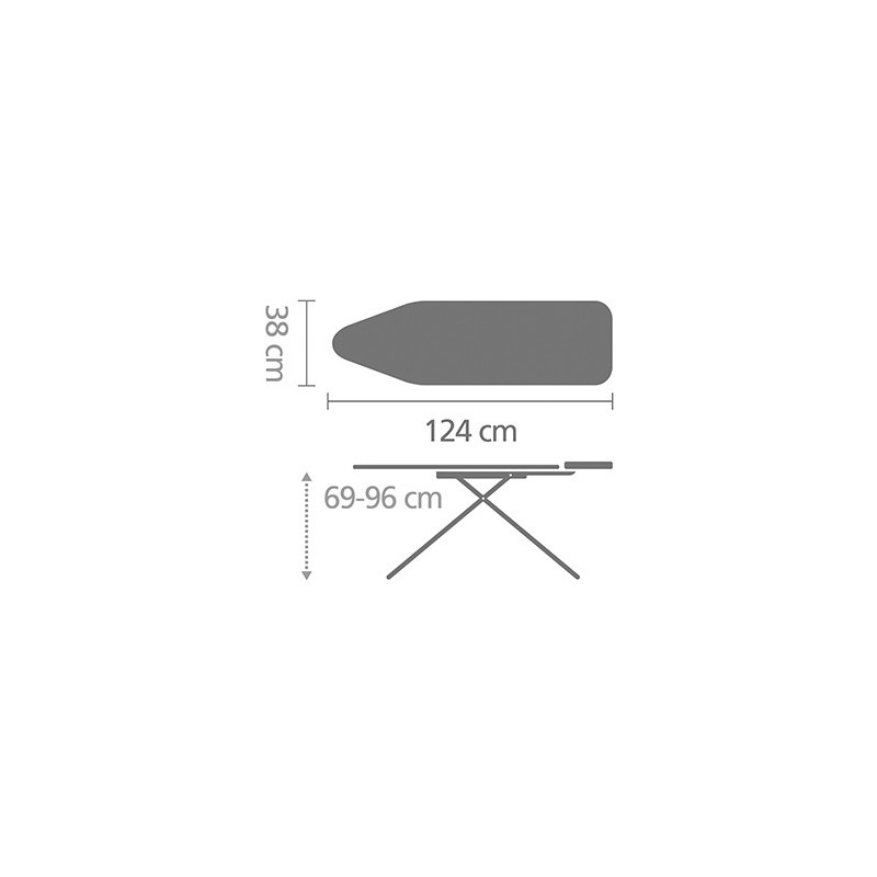 Masa de calcat Brabantia B 90300120, 124x38 cm, 7 pozitii de reglare, Suport generator de abur, PerfectFlow, Alb/Albastru