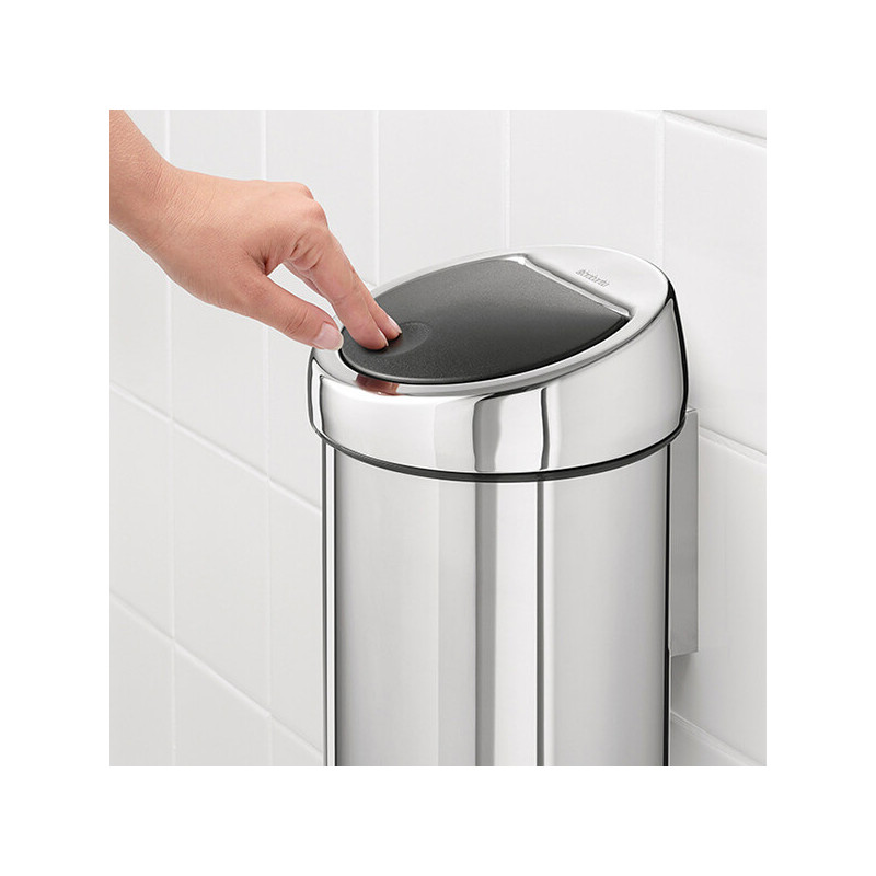 Cos de gunoi Brabantia Touch Bin 647210, 3 L, Deschidere lina si silentioasa, Montare pe perete, Otel inoxidabil lucios, Inox