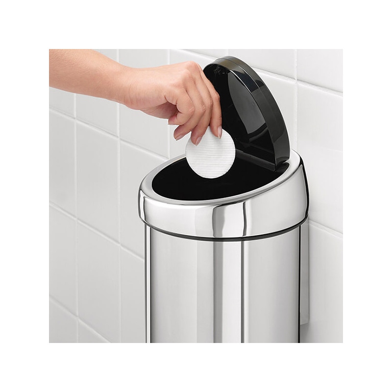 Cos de gunoi Brabantia Touch Bin 647210, 3 L, Deschidere lina si silentioasa, Montare pe perete, Otel inoxidabil lucios, Inox