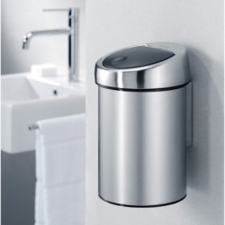 Brabantia Touch Bin 647215, 3 L, Deschidere lină și silențioasă, Montat pe perete, Gri