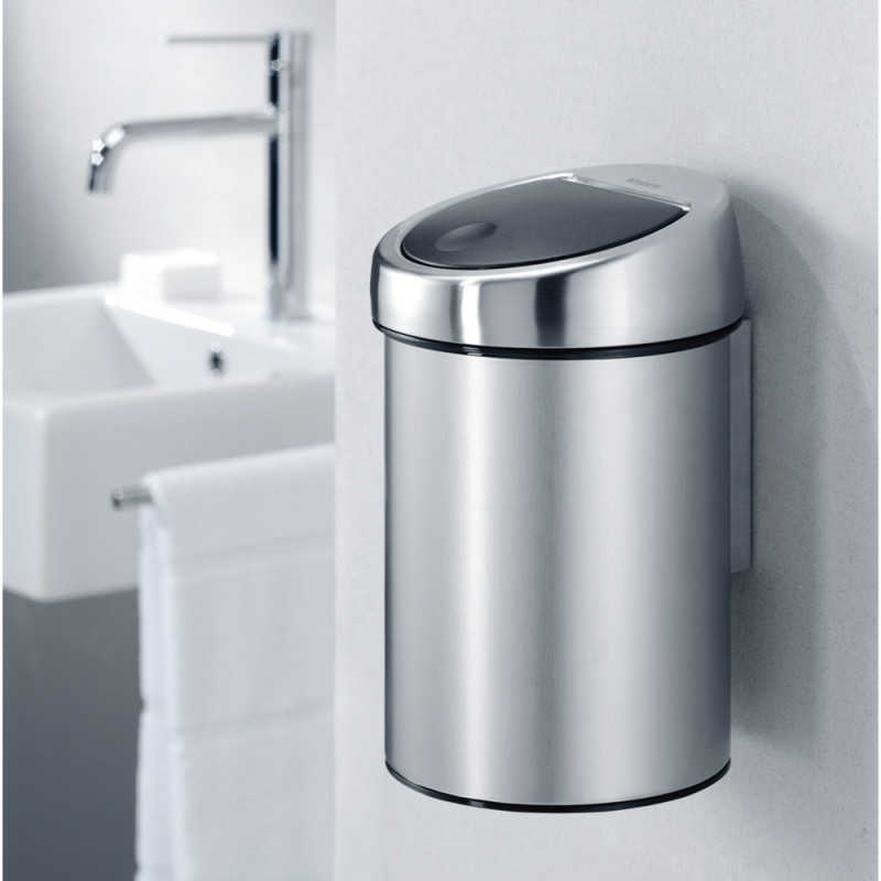 Brabantia Touch Bin 647215, 3 L, Deschidere lină și silențioasă, Montat pe perete, Gri