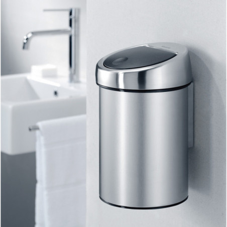 Brabantia Touch Bin 647215, 3 L, Deschidere lină și silențioasă, Montat pe perete, Gri