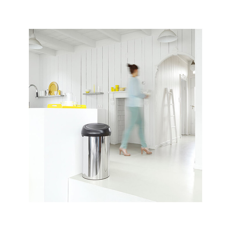 Cos de gunoi Brabantia Touch Bin 647253, 60 L, Deschidere lina si silentioasa, Inox/negru
