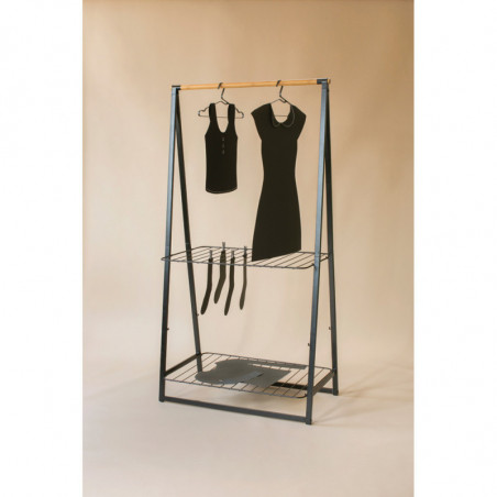 Suport multifuncțional pentru haine Brabantia Linn 1008930, 2 rafturi, oțel, negru