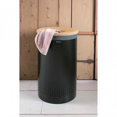 Cos de rufe Brabantia 1000826, 60 L, Capac din pluta, Umplere fara deschidere, Gauri ventilatie, Negru