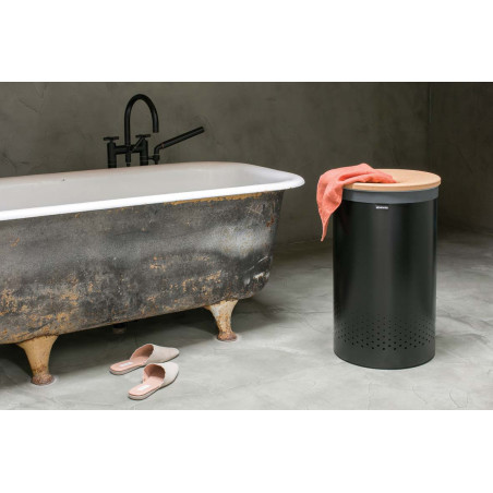 Cos de rufe Brabantia 1000826, 60 L, Capac din pluta, Umplere fara deschidere, Gauri ventilatie, Negru