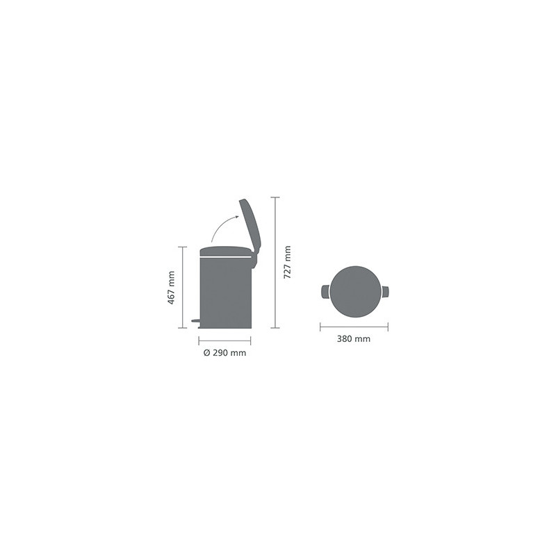 Cos de gunoi cu pedala Brabantia NewIcon 1001091, 20 L, Inchidere lina, Baza antiderapanta, Acoperit cu minerale, Gri