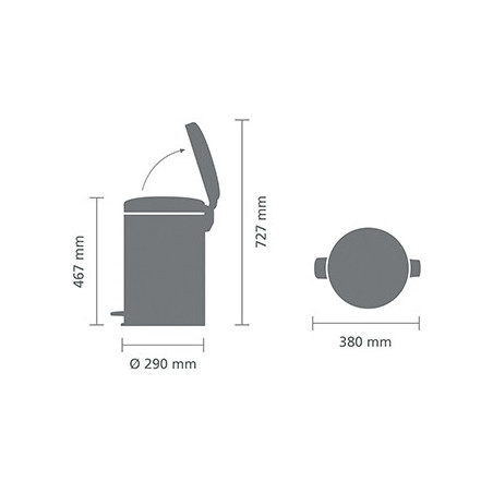 Cos de gunoi cu pedala Brabantia NewIcon 1001091, 20 L, Inchidere lina, Baza antiderapanta, Acoperit cu minerale, Gri