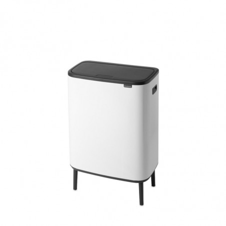 Cos de gunoi Brabantia Bo Touch Hi 1001259, 60 L, Deschideri laterale pentru transport, Picioare reglabile, Alb