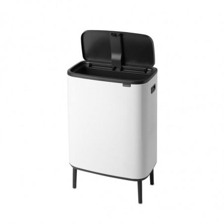 Cos de gunoi Brabantia Bo Touch Hi 1001259, 60 L, Deschideri laterale pentru transport, Picioare reglabile, Alb