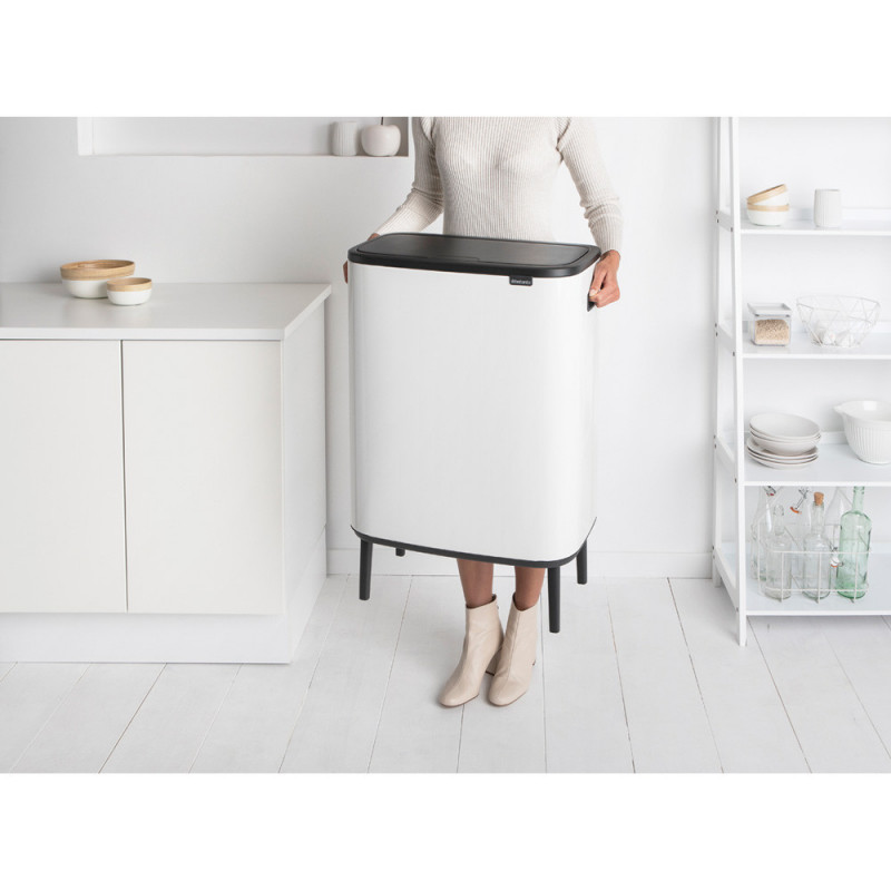 Cos de gunoi Brabantia Bo Touch Hi 1001263, 2x30 l, Fixare ferma pe perete, Picioare reglabile, Alb