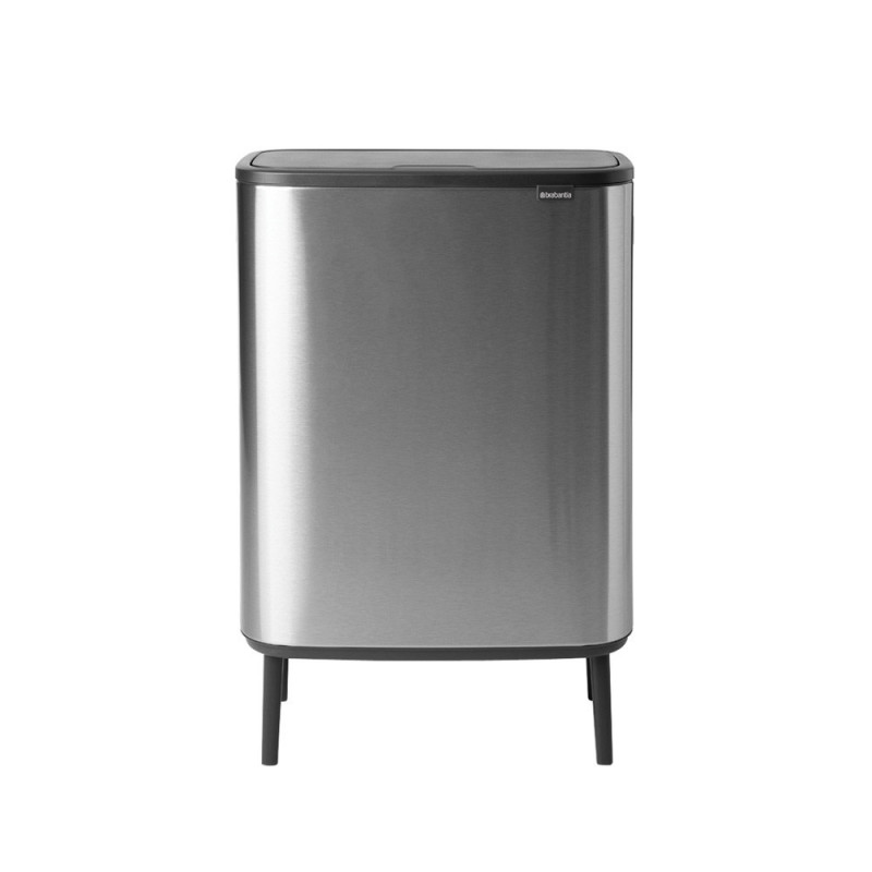 Cos de gunoi Brabantia Bo Touch Hi 1001265, 2x30 L, Perfect langa perete, Reglare pe picior, Rezistent la amprente, Inox/mat