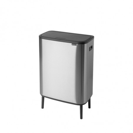 Cos de gunoi Brabantia Bo Touch Hi 1001265, 2x30 L, Perfect langa perete, Reglare pe picior, Rezistent la amprente, Inox/mat