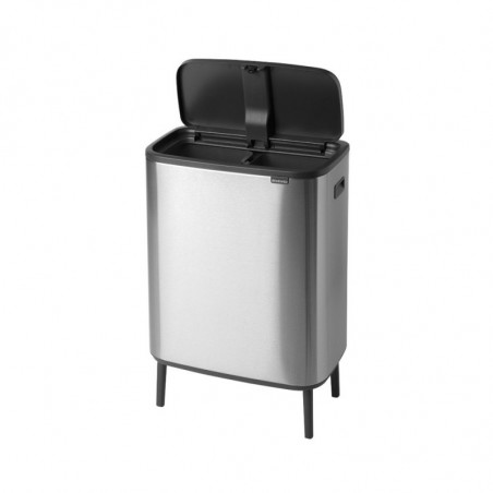 Cos de gunoi Brabantia Bo Touch Hi 1001265, 2x30 L, Perfect langa perete, Reglare pe picior, Rezistent la amprente, Inox/mat