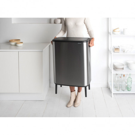 Cos de gunoi Brabantia Bo Touch Hi 1001265, 2x30 L, Perfect langa perete, Reglare pe picior, Rezistent la amprente, Inox/mat