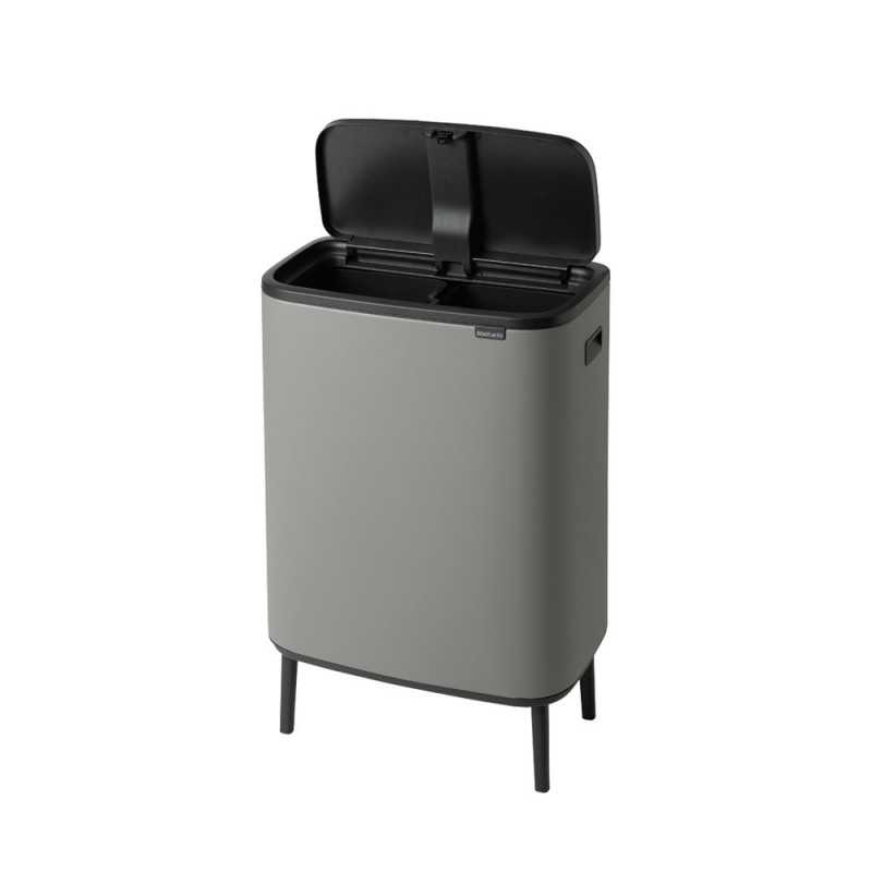 Cos de gunoi Brabantia Bo Touch Hi 1001266, 2x30 L, Perfect langa perete, Reglare picioare, Acoperit cu minerale, Gri