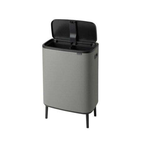 Cos de gunoi Brabantia Bo Touch Hi 1001266, 2x30 L, Perfect langa perete, Reglare picioare, Acoperit cu minerale, Gri