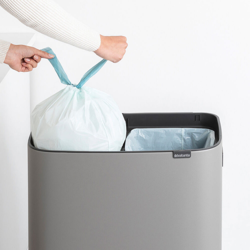 Cos de gunoi Brabantia Bo Touch Hi 1001266, 2x30 L, Perfect langa perete, Reglare picioare, Acoperit cu minerale, Gri