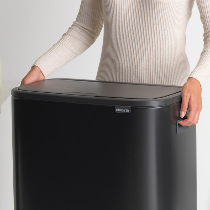 Coș de gunoi Brabantia Bo Touch 1001274, 60 l, deschidere lină și silențioasă, deschidere largă, rezistent la amprente, negru/mat