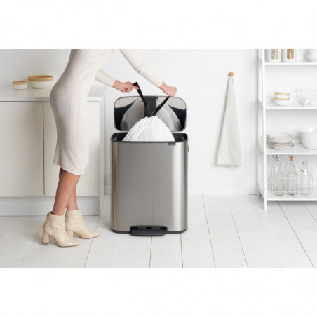 Cos de gunoi cu pedala Brabantia Bo Pedal 1003186, 60 L, Inchidere lina, Baza antiderapanta, Rezistent la amprente, Inox/Mat