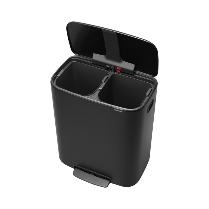 Cos de gunoi Brabantia Bo Pedal 1003191, 2x30 L, Inchidere lina, Baza antiderapanta, Negru