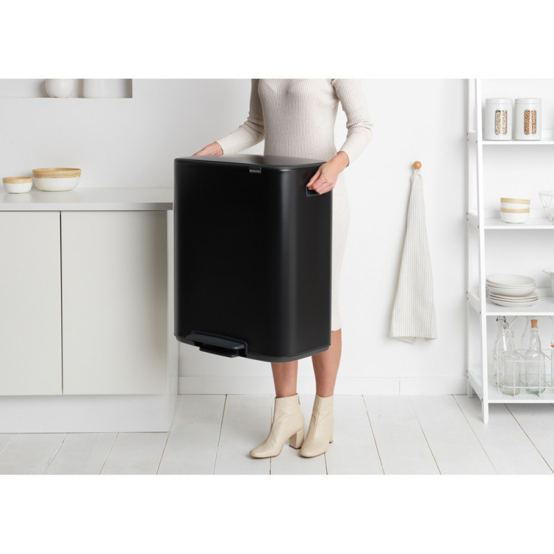 Cos de gunoi Brabantia Bo Pedal 1003191, 2x30 L, Inchidere lina, Baza antiderapanta, Negru