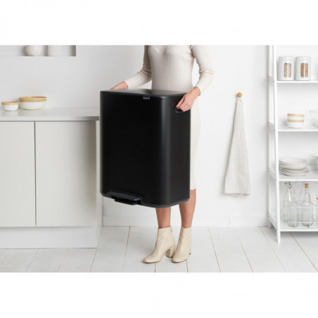 Cos de gunoi Brabantia Bo Pedal 1003191, 2x30 L, Inchidere lina, Baza antiderapanta, Negru