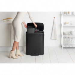 Cos de gunoi Brabantia Bo Pedal 1003191, 2x30 L, Inchidere lina, Baza antiderapanta, Negru
