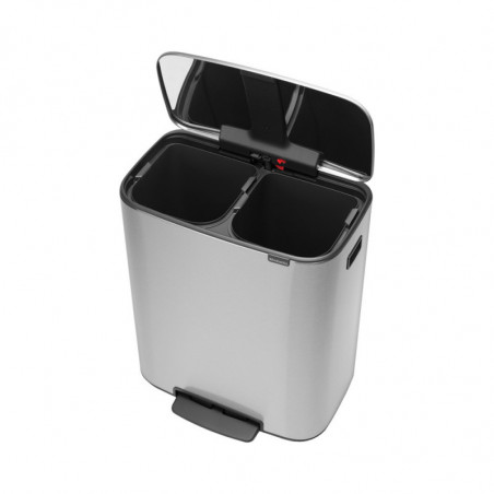 Cos de gunoi Brabantia Bo Pedal 1003192, 2x30 L, Inchidere lina, Baza antiderapanta, Rezistent la amprente, Inox/mat