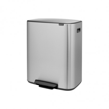 Cos de gunoi Brabantia Bo Pedal 1003192, 2x30 L, Inchidere lina, Baza antiderapanta, Rezistent la amprente, Inox/mat