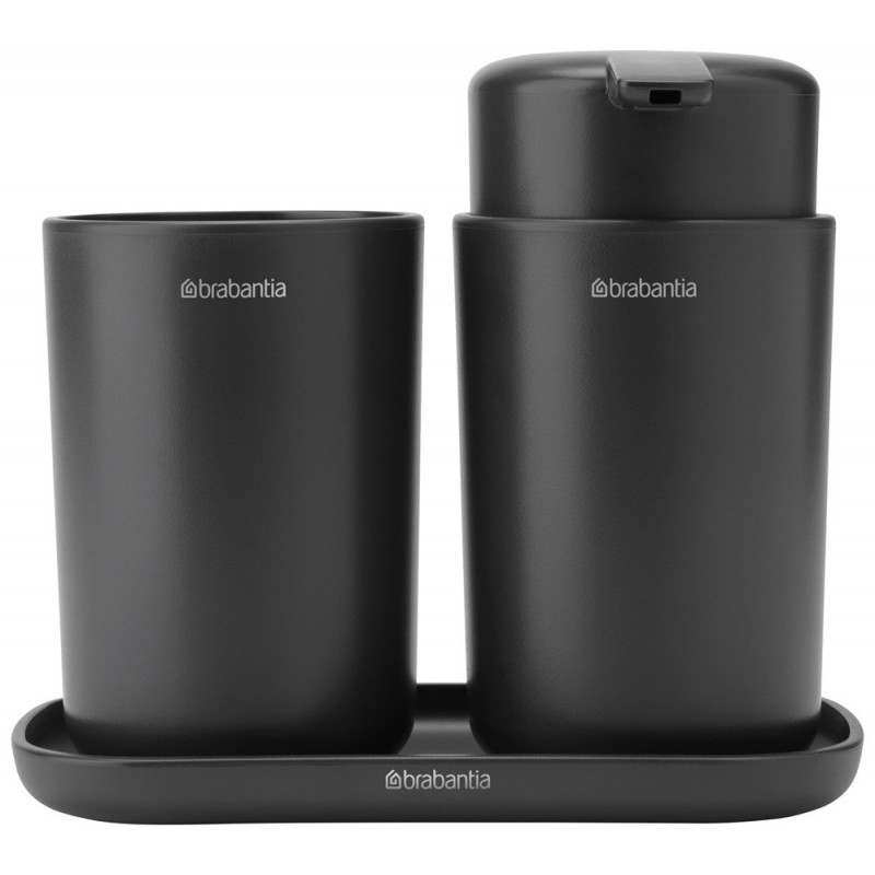 Set accesorii baie Brabantia ReNew 1003491, 3 piese, 250 ml, Rezistent la coroziune, Gri inchis