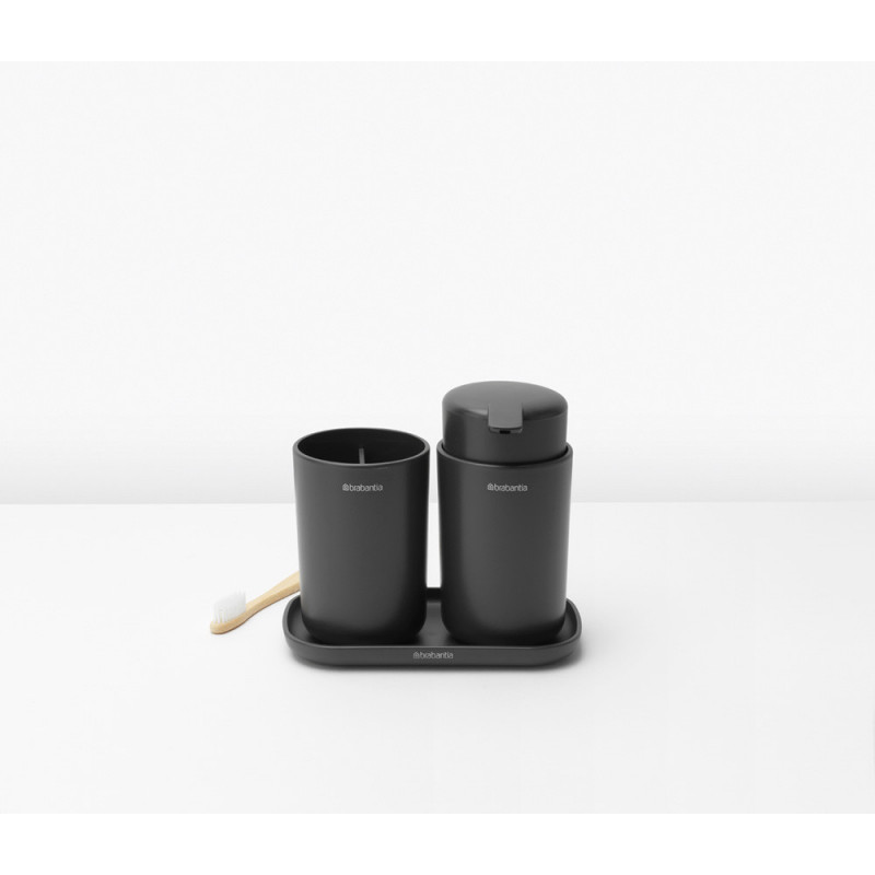 Set accesorii baie Brabantia ReNew 1003491, 3 piese, 250 ml, Rezistent la coroziune, Gri inchis