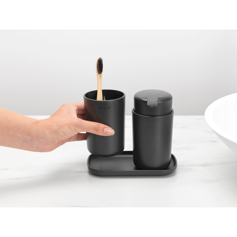 Set accesorii baie Brabantia ReNew 1003491, 3 piese, 250 ml, Rezistent la coroziune, Gri inchis