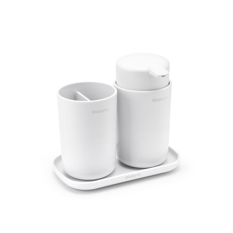 Set accesorii baie Brabantia ReNew 1003492, 3 piese, 250 ml, Rezistent la coroziune, Alb